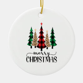 Prettig kerstfeest Rood Groen Zwart Geruite Bomen Keramisch Ornament