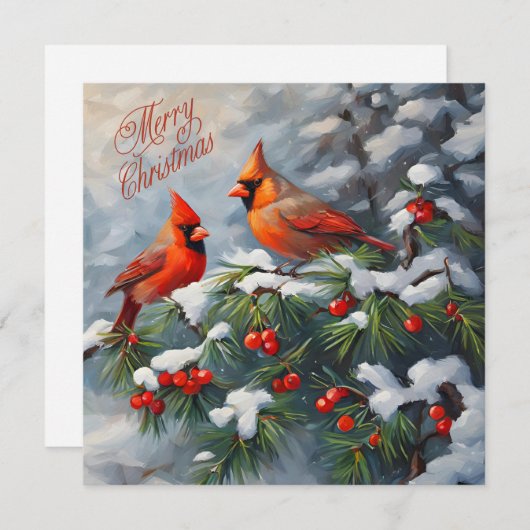 Prettig kerstfeest Rood Kardinaal met Wilde Bessen Feestdagenkaart (Voorkant / Achterkant)