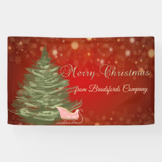 Prettig kerstfeest,Rood ,Kerstboom,Kerst slee Spandoek (Horizontaal)