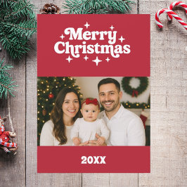 Prettig kerstfeest rood wit retro fotokaart feestdagenkaart