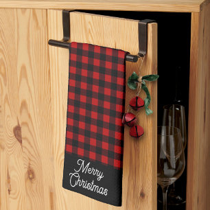 Prettig kerstfeest Rood & Zwart Buffalo Plaid Theedoek