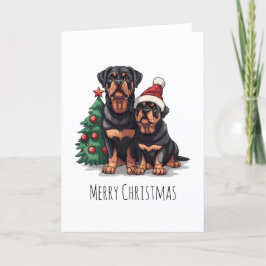 Prettig kerstfeest Rottweiler hond Kerstboom Feestdagen Kaart