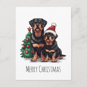 Prettig kerstfeest Rottweiler hond kerstboom Feestdagenkaart