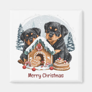 Prettig kerstfeest Rottweiler honden Koekhuis Magneet