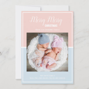 Prettig Kerstfeest Roze Baby Blauwe Tweeling Feestdagenkaart