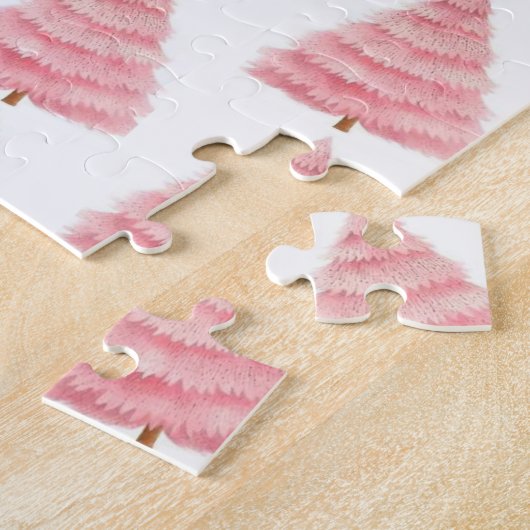 Prettig kerstfeest Roze Boom Legpuzzel (Zijkant)