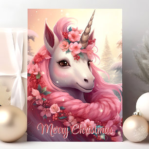 Prettig kerstfeest Roze Eenhoorn Feestdagen Kaart