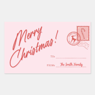 Prettig kerstfeest Roze en Rode Retro Aanpasbaar Rechthoekige Sticker