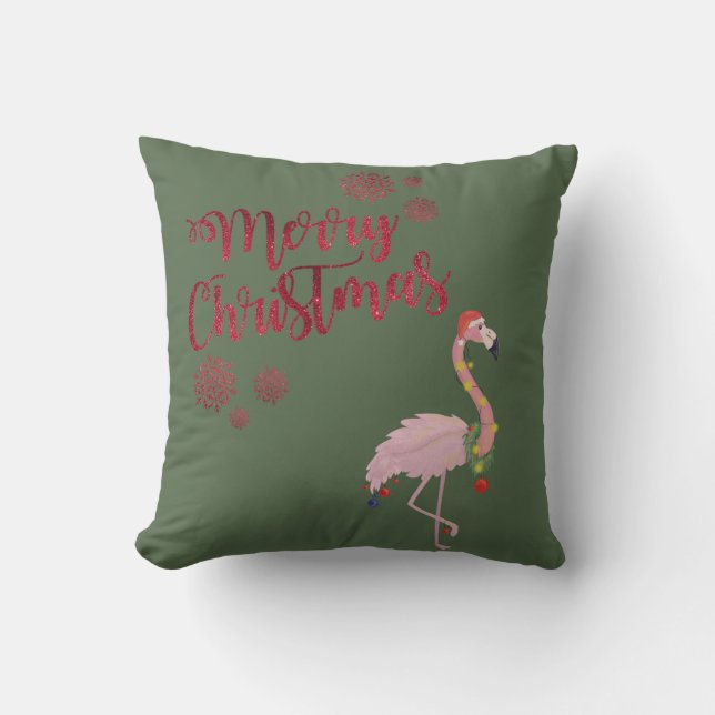Prettig kerstfeest, Roze Flamingo  Met Kerstman Ho Kussen (Voorkant)