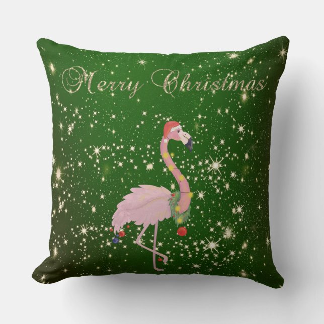 Prettig kerstfeest,Roze Flamingo Met Kerstman Hoed Kussen (Voorkant)