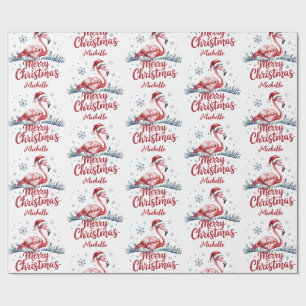 Prettig kerstfeest Roze Flamingo Persoonlijk Cadeaupapier