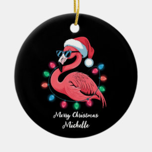 Prettig kerstfeest Roze Flamingo Persoonlijk Keramisch Ornament