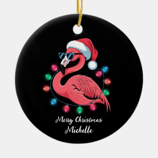 Prettig kerstfeest Roze Flamingo Persoonlijk Keramisch Ornament (Voorkant)
