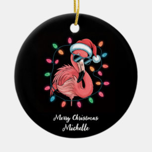 Prettig kerstfeest Roze Flamingo Persoonlijk Keramisch Ornament