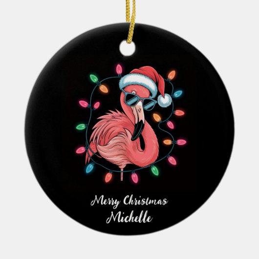 Prettig kerstfeest Roze Flamingo Persoonlijk Keramisch Ornament (Voorkant)