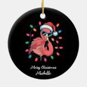 Prettig kerstfeest Roze Flamingo Persoonlijk Keramisch Ornament (Achterkant)