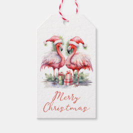 Prettig kerstfeest Roze Flamingo's Cadeaulabel