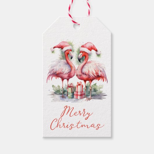 Prettig kerstfeest Roze Flamingo's Cadeaulabel (Voorkant)
