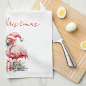 Prettig kerstfeest Roze Flamingo's Theedoek (Quarter Fold)