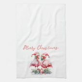 Prettig kerstfeest Roze Flamingo's Theedoek (Verticaal)