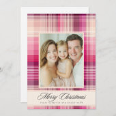 Prettig kerstfeest roze geruite vakantiedesign feestdagenkaart (Voorkant / Achterkant)