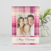 Prettig kerstfeest roze geruite vakantiedesign feestdagenkaart (Staand voorkant)