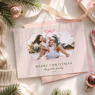 Prettig kerstfeest Roze gestreepte familiefoto Feestdagenkaart