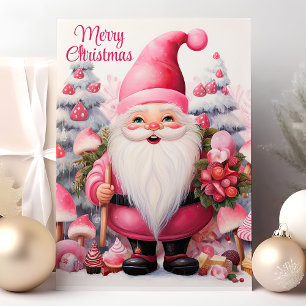 Prettig kerstfeest Roze Gnome Fantasievol Feestdagen Kaart