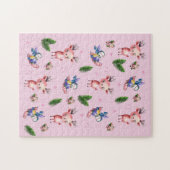 Prettig kerstfeest Roze Kerstman Rendier slee puzz Legpuzzel (Horizontaal)