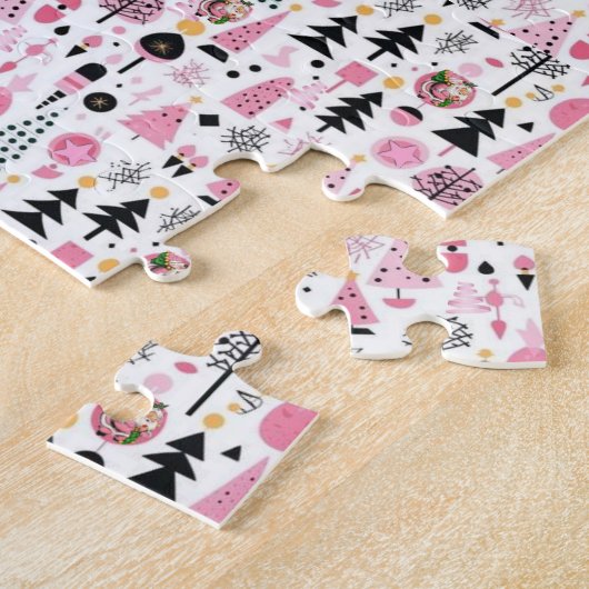 Prettig kerstfeest Roze Kerstman Sneeuwman Legpuzzel (Zijkant)