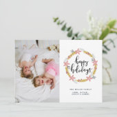 Prettig Kerstfeest Roze Krans | Kerst Fotokaart Feestdagenkaart (Staand voorkant)