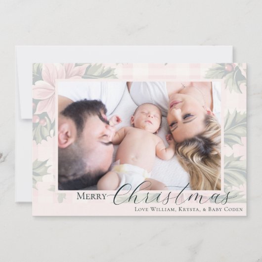 Prettig kerstfeest Roze ruit poinsettia foto Feestdagenkaart (Voorkant)