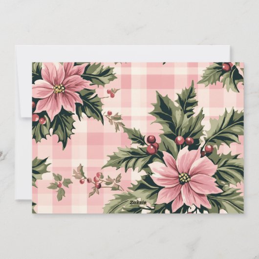 Prettig kerstfeest Roze ruit poinsettia foto Feestdagenkaart (Achterkant)