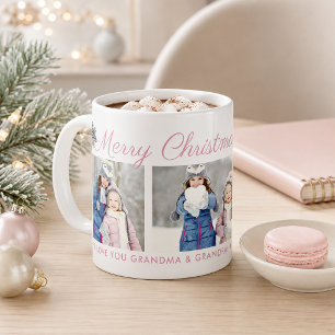 Prettig kerstfeest Roze Script Custom Fotocollage Koffiemok