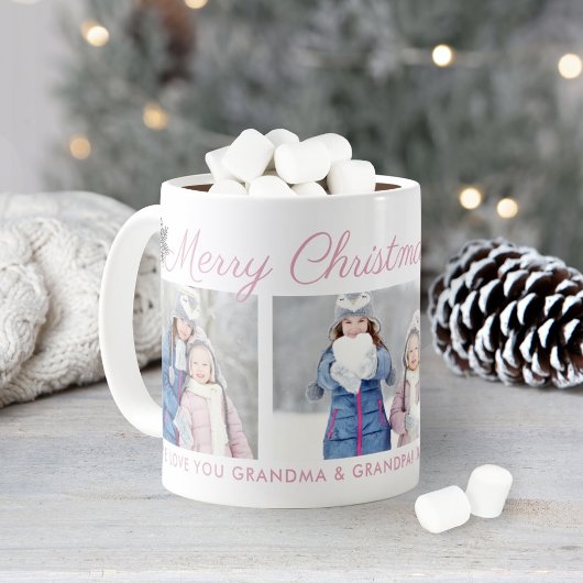 Prettig kerstfeest Roze Script Custom Fotocollage Koffiemok