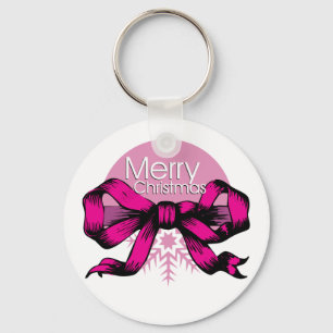 Prettig kerstfeest roze strik sleutelhanger
