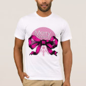 Prettig kerstfeest roze strik t-shirt (Voorkant)