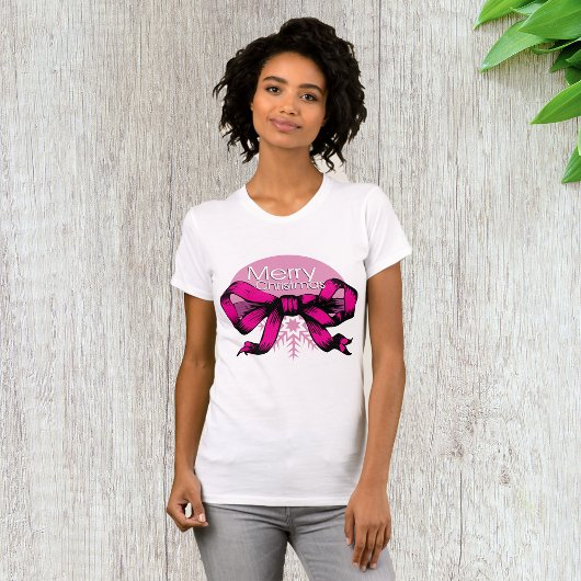 Prettig kerstfeest roze strik t-shirt