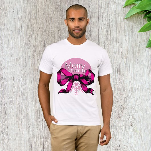 Prettig kerstfeest roze strik t-shirt
