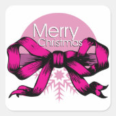 Prettig kerstfeest roze strik vierkante sticker (Voorkant)