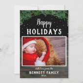 Prettig Kerstfeest Rustic Hout Modern Kerst Foto Feestdagenkaart (Voorkant)