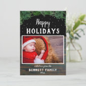 Prettig Kerstfeest Rustic Hout Modern Kerst Foto Feestdagenkaart (Staand voorkant)