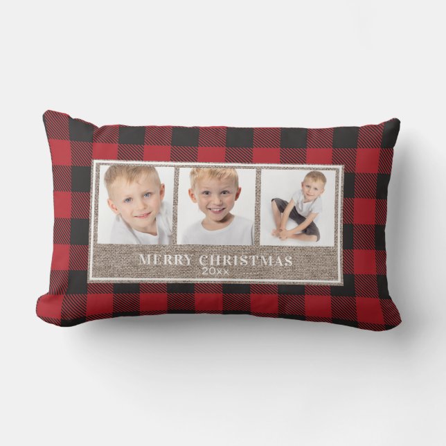 Prettig kerstfeest Rustic Rode Buffalo Plaid 3 Fot Kussen (Voorkant)
