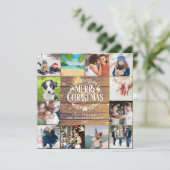 Prettig kerstfeest Rustic Wood 12 foto collage Feestdagenkaart (Staand voorkant)