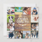Prettig kerstfeest Rustic Wood 12 foto collage Feestdagenkaart (Voorkant)