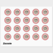Prettig kerstfeest Rustiek kraft Rood Wit Strepen Ronde Sticker (Vel)