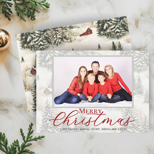 Prettig Kerstfeest Rustieke Bos Familie Foto Feestdagenkaart