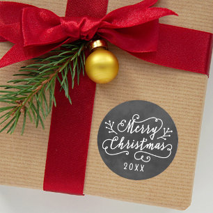 Prettig kerstfeest Ruw Zwarte Schoolbord Schrift Ronde Sticker