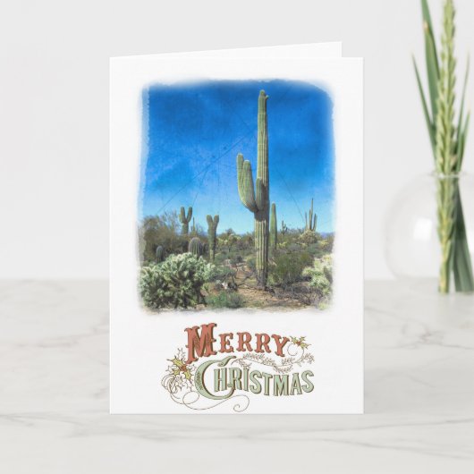 Prettig kerstfeest Saguaro woestijn scène Kaart (Voorkant)