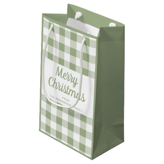 Prettig kerstfeest saliegroene ruit klein cadeauzakje (Achterkant Gekanteld)
